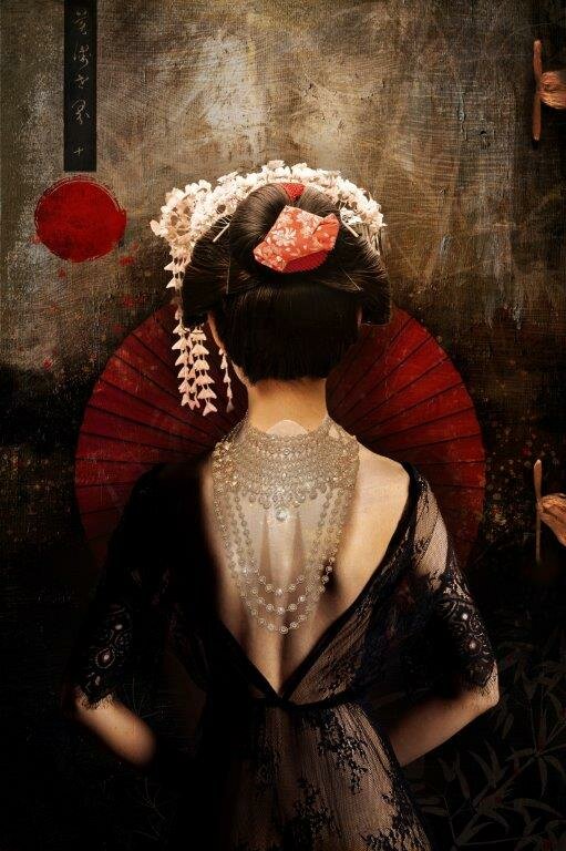 GINVI artgallery geisha geishart chineseart womansback Epoxykunst resinwallart modernekunst modernart asianart HotelChique