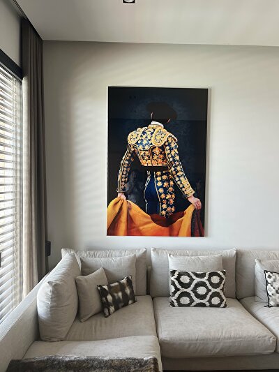 Torero schilderij, kunst kopen rotterdam, kunst op maat gemaakt, limited erdition kunst, moderne kunst, spaaansekunst, originele kunst, groot schilderij , uniek gouden schilderij