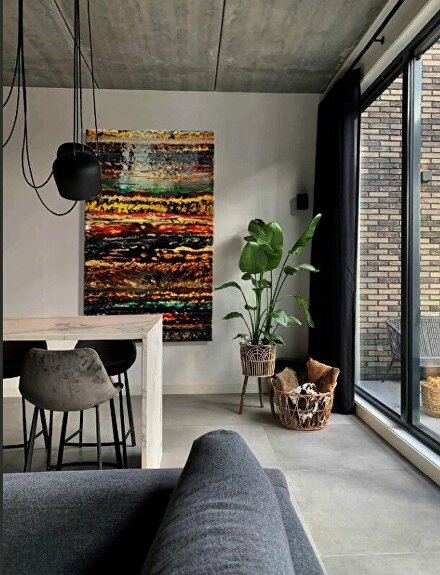 Aki, Herfst, abstract kunstwerk, rondkunstwerk, luxe kunstwerk, kunt op maat, epoxy rond schilderij, epoxy schilderij, abstract groot schilderij.