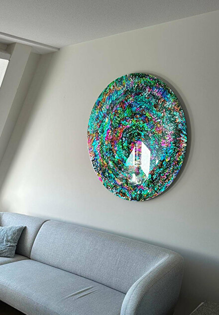 abstract kunstwerk, rondkunstwerk, luxe kunstwerk, kunt op maat, epoxy rond schilderij, epoxy schilderij, abstract groot schilderij.