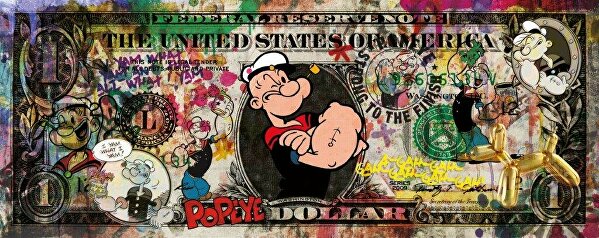 Popeye the Sailor, cartoonart dollarart popartdollar popart modernart contemporaryart ginvi artgallery ginviartgallery rotterdamart