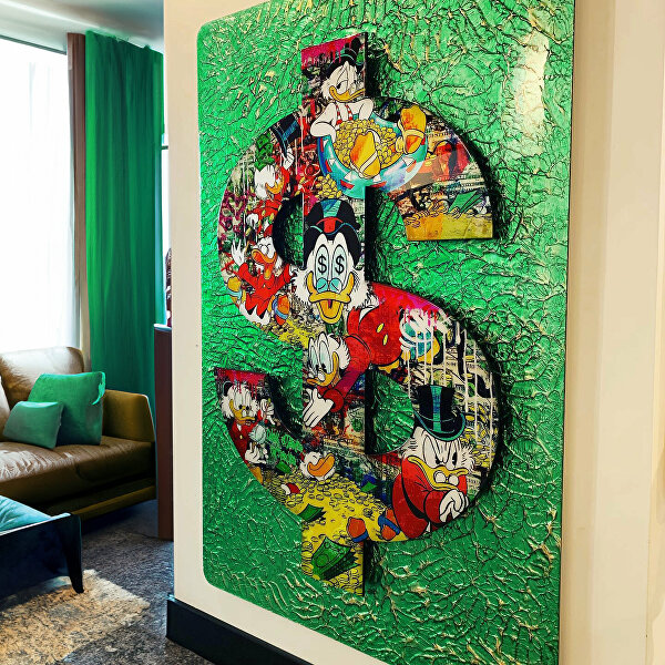 Dagobert Dagobertduck dollar popart Goldleaf Bladgoud Goudenkunstwerk Goudschilderij luxekunst handgemaakt limitededition