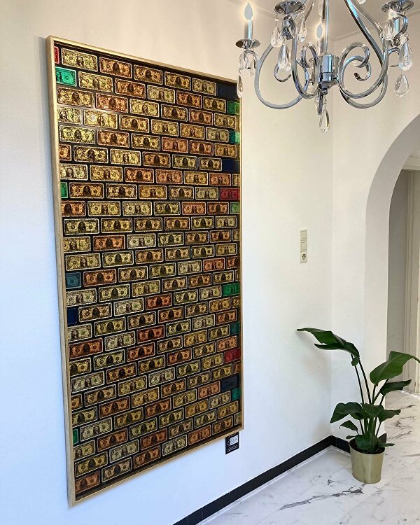 goudendollars dollarschilderij luxedollarkunstwerk 3dkunstwerk 3dkunst 3dwallart  dollarkunst kunstwerkdollar dollarschilderij  Goldleaf Bladgoud Goudenkunstwerk Goudschilderij luxekunst handgemaakt goudtinten