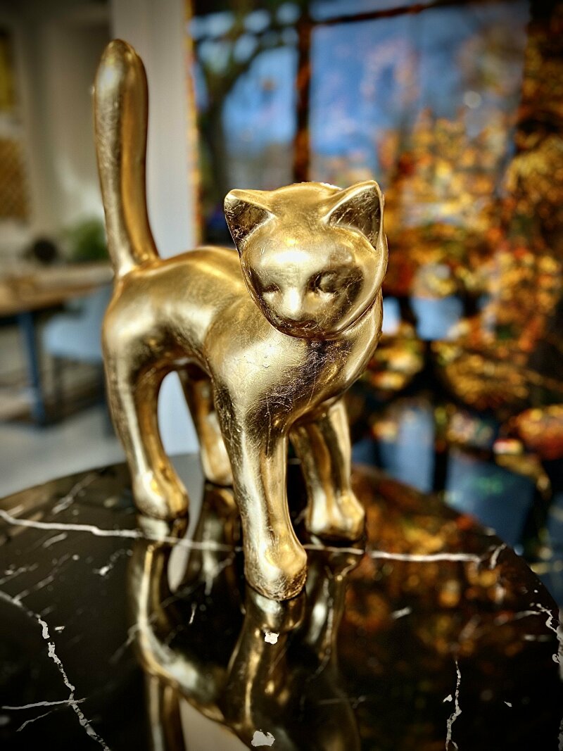 bladgoud goudenbeeld catstatue poezenbeeld goudenpoes goldencat jjart artgallery artstatue goldenart ginvi ginviart gallery rotterdamart