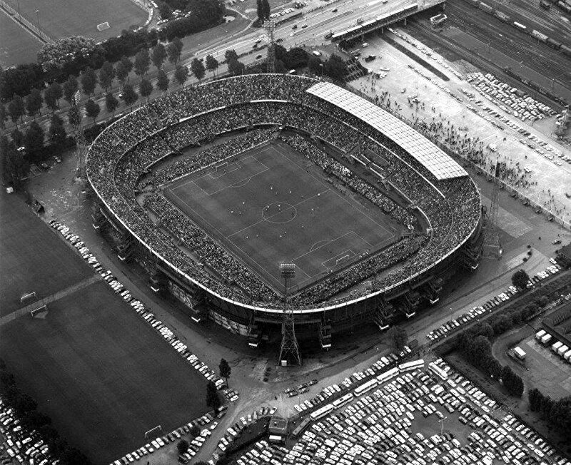 De Kuip, Stadion Feijenoord, Feyenoord-Ajax,  17-9-1972, historische luchtfoto, voetbalstadion, RotterdamZuid