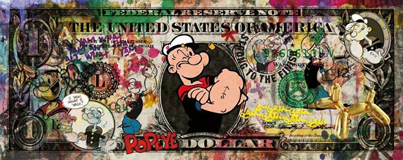 Popeye the Sailor, cartoonart dollarart popartdollar popart modernart contemporaryart ginvi artgallery ginviartgallery rotterdamart