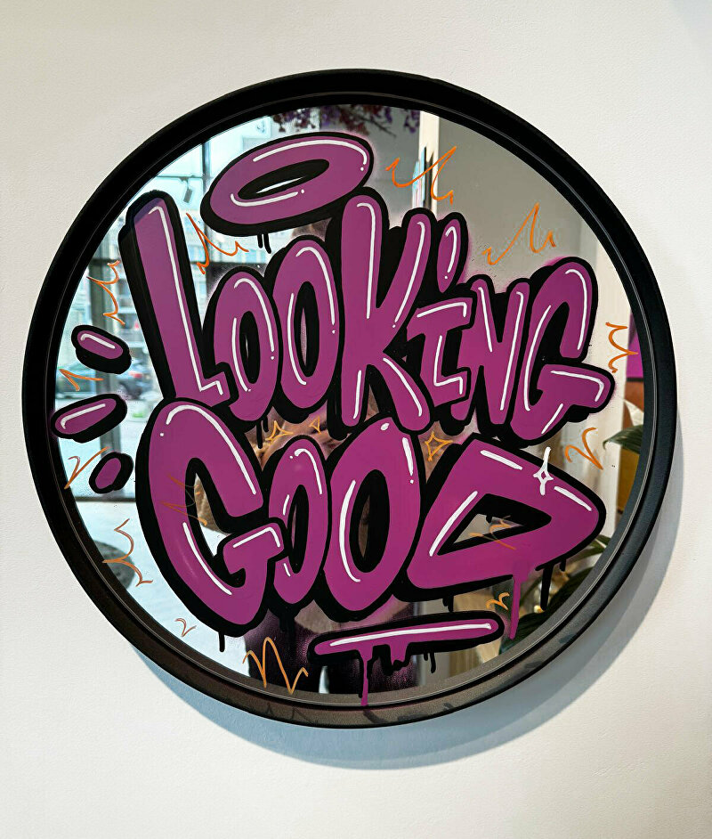 spiegel, morrorquote, spiegeltekst, graffitiquote, graffitiart, handgemaakt, custommade  art, ginvi, schilderij kopen rotterdam, schilderij alexandrium, schilderij barendrecht, schilderij capelle aan den ijssel.